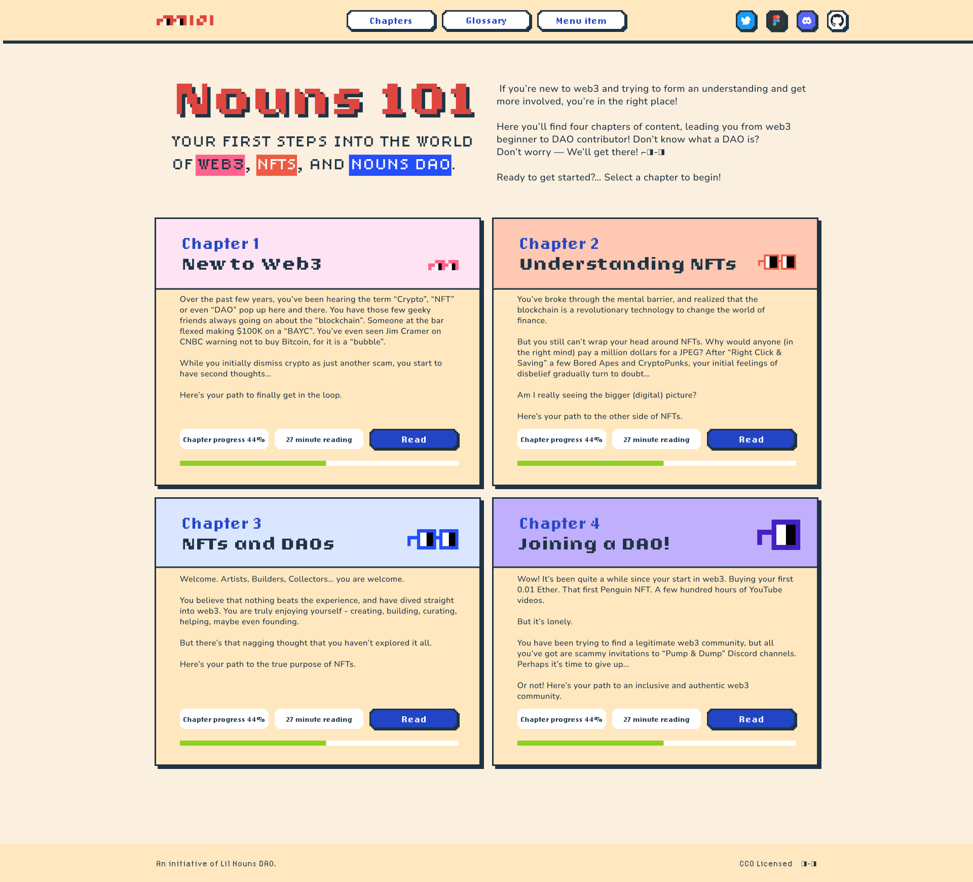 Nouns101 chapter selection screen.
