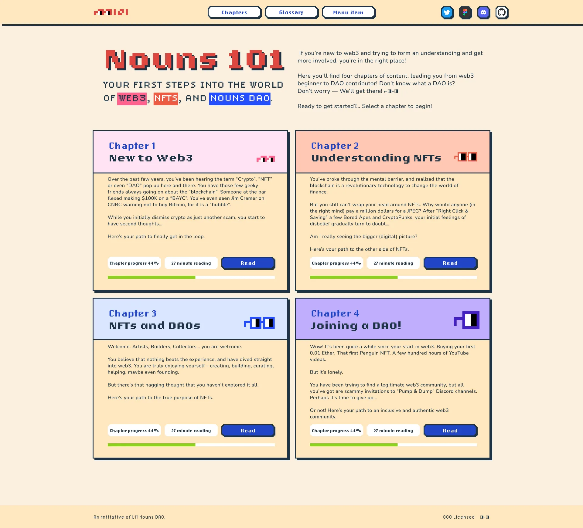 Nouns101 chapter selection screen.