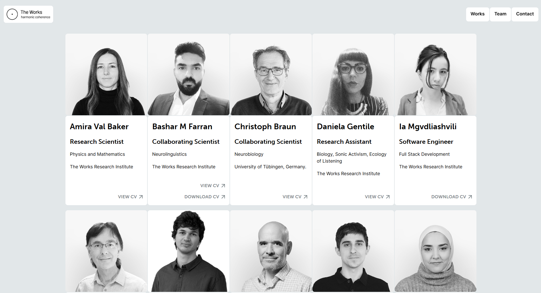 Team page layout.