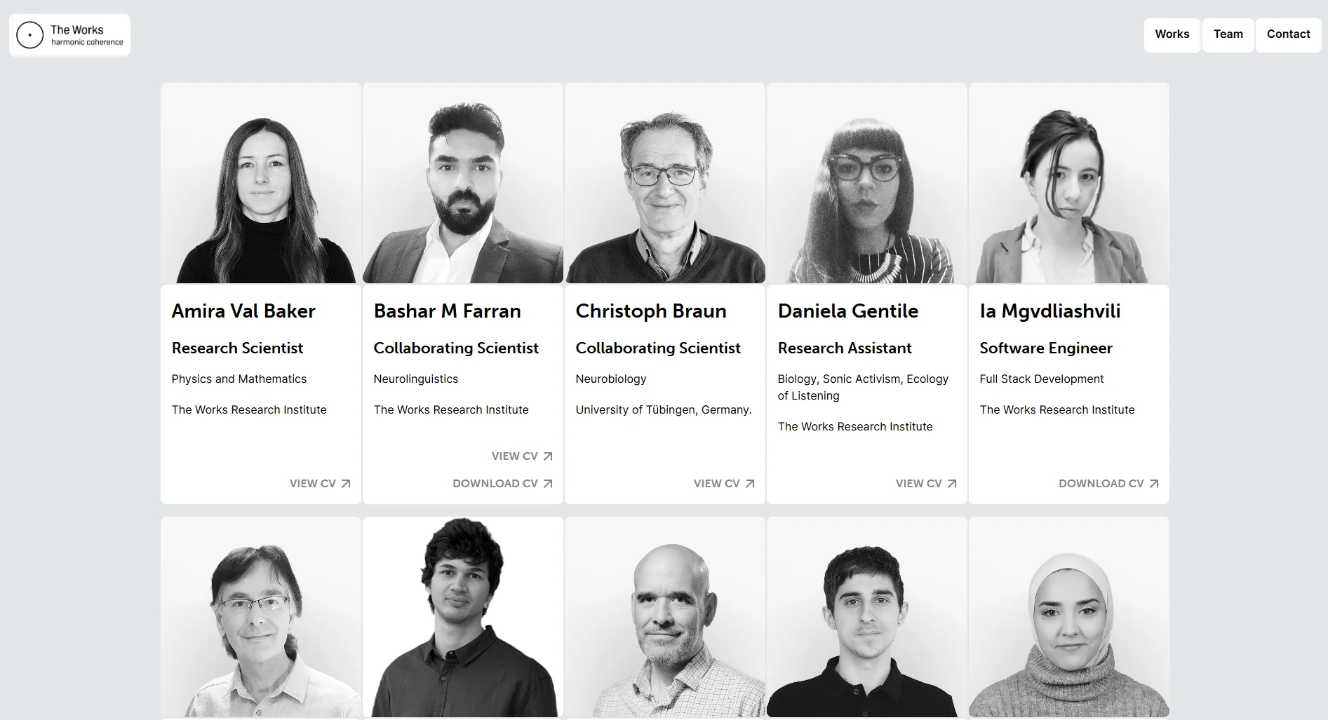 Team page layout.